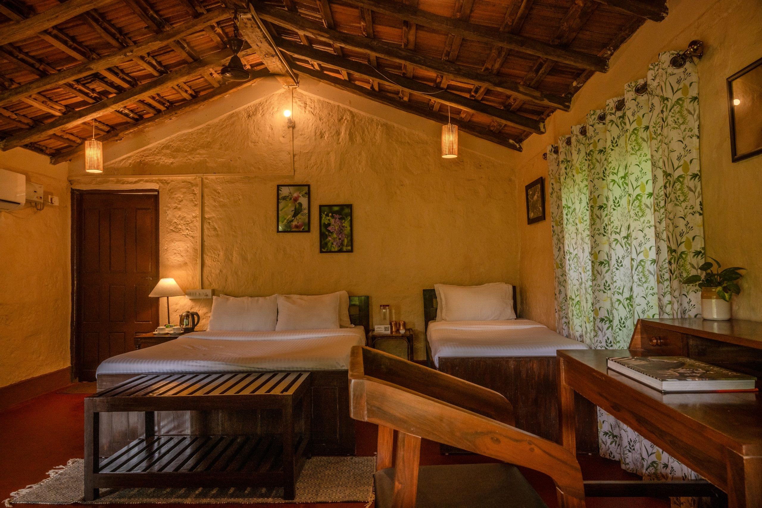 Inside a forest-facing cottage at Nature's Nest